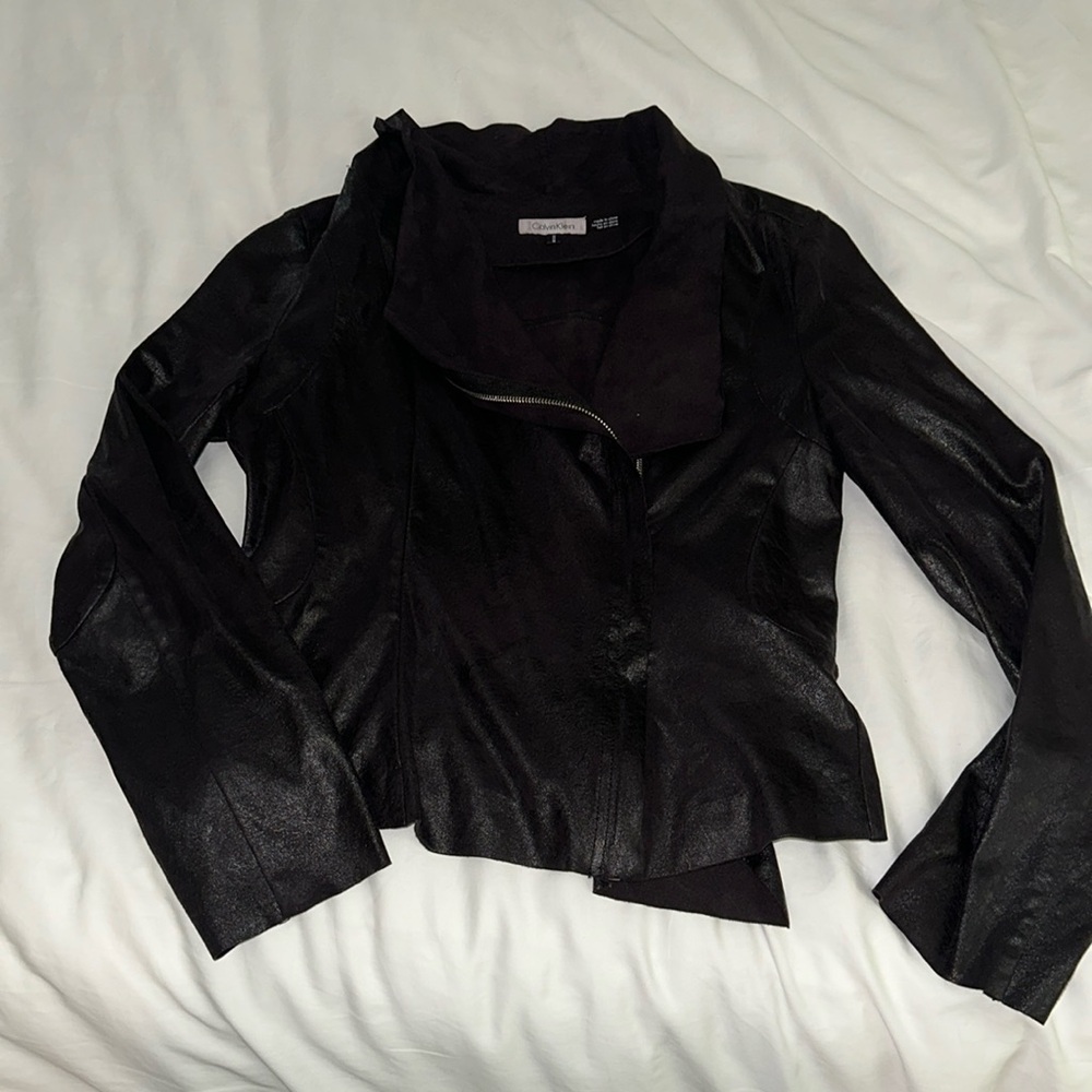 Black, lightly shimmered Calvin Klein side zip jacket